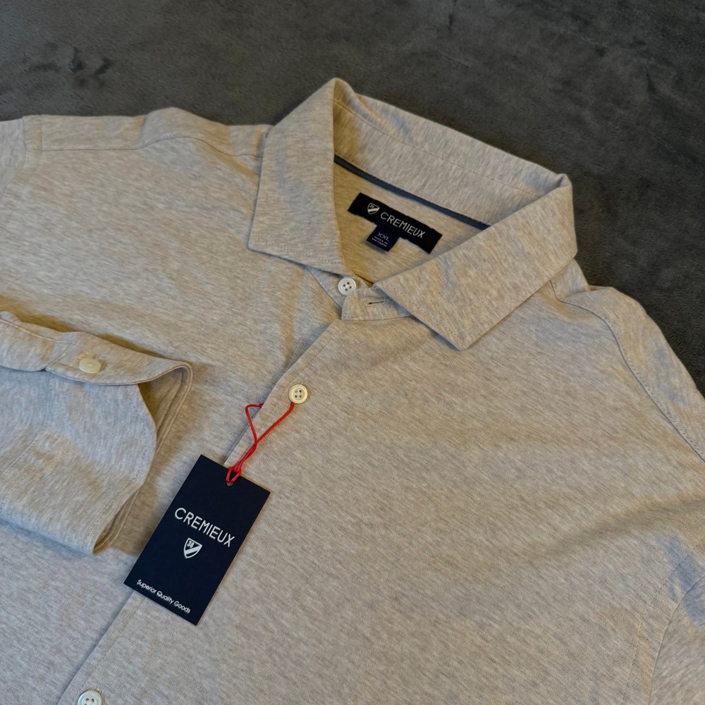 Cremieux Button Down Knit Shirt‎ Mens XXL Heather Grey Long Sleeve Cotton